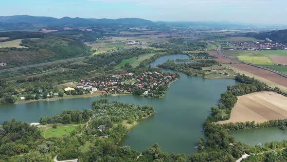 Aerial view of the lake zelena voda in Nove Mesto nad Vahom in Slovakia alt