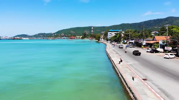 Drone view of Nathon city, Koh Samui, Thailand alt