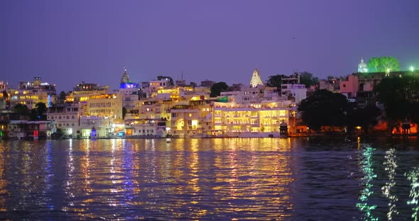 Lal Ghat: Udaipur Haveli, Houses and Ghats on Bank of Lake Pichola with Water Riffles. Rajput alt