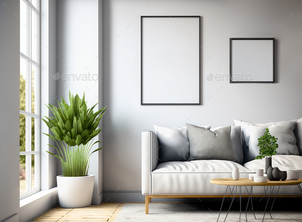 Minimal Frame Mockup with modern minimal bright interior. Frames 4:5 and 1:1 aspect ratio. - Stock Photo - Images