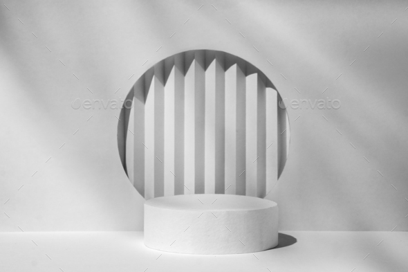 Geometric background with a podium in shades of gray t - Stock Photo - Images