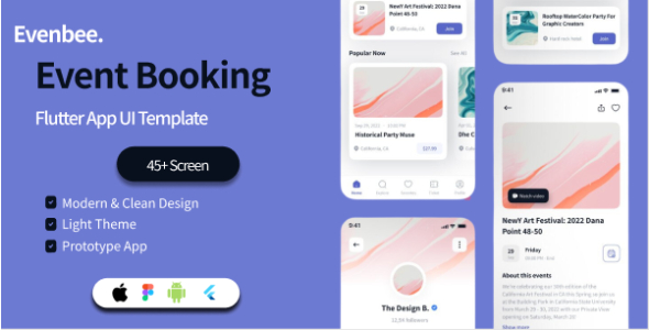 EvenBee - Event Booking   Flutter App Ui Template(Figma Included)