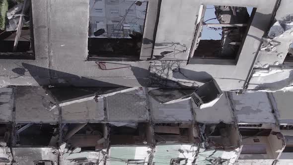 Vertical Video of a Residential Building Destroyed During the War in Ukraine alt