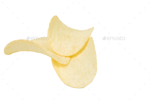 Three goldish deliciouse potato chips. - Stock Photo - Images