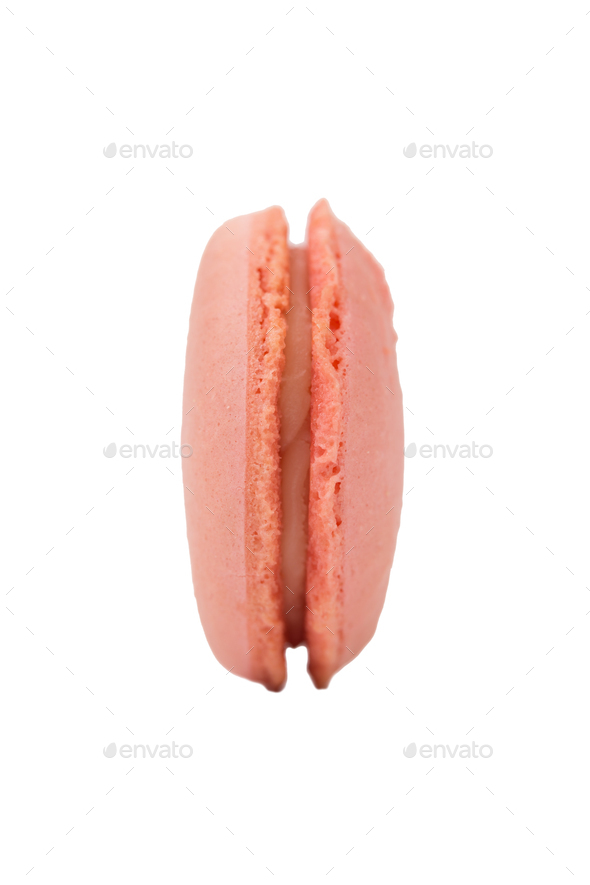 Pink delicious macaroons cookies with cream. - Stock Photo - Images