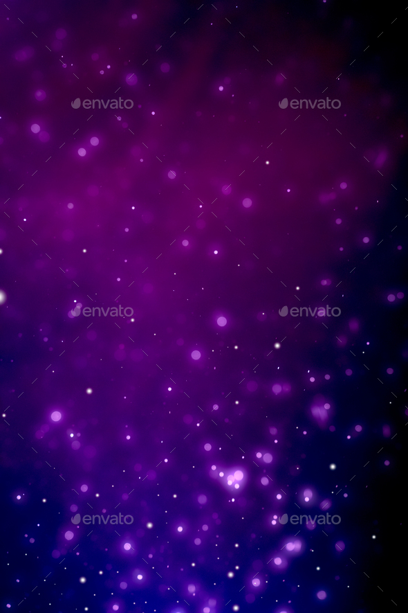 Purple glowing particles background cinematic atmosphere. Glittering sparkling bokeh party overlay