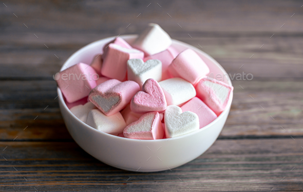 Pink Marshmallow Close Up Background Many Hearts Marshmallows