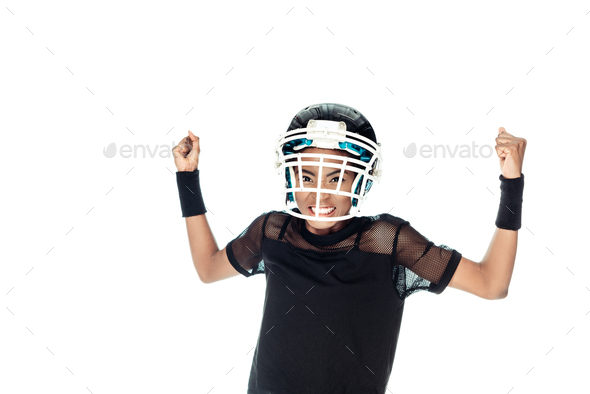 Female american football player in uniform, Stock image