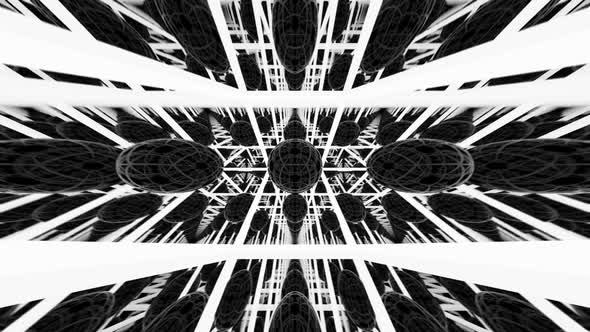 The white and black geometry recursion effect in endless loop animation. HD alt