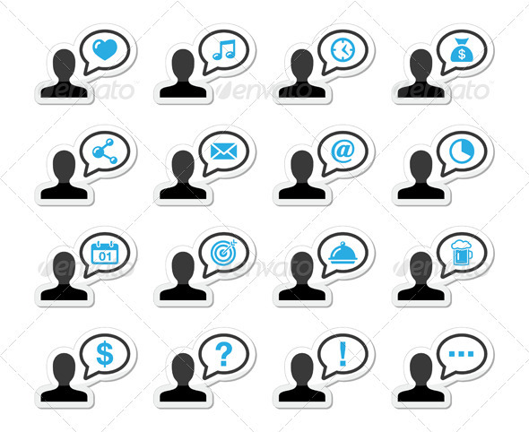 User Communication Vector Icons on Labels Set - People Characters