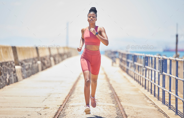 Black Woman, Running And Fitness With Runner Outdoor, Athlete With 