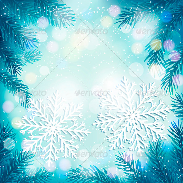 Christmas Blue Background with Tree Branches - Christmas Seasons/Holidays