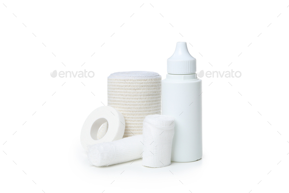 Concept of first aid supplies, isolated on white background