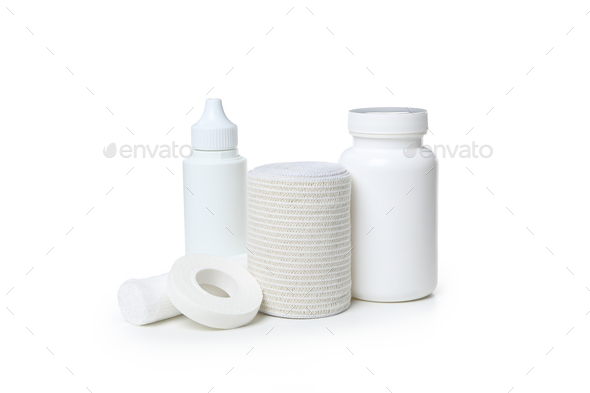 Concept of first aid supplies, isolated on white background