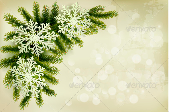 Christmas Retro Background with Snowflakes - Christmas Seasons/Holidays