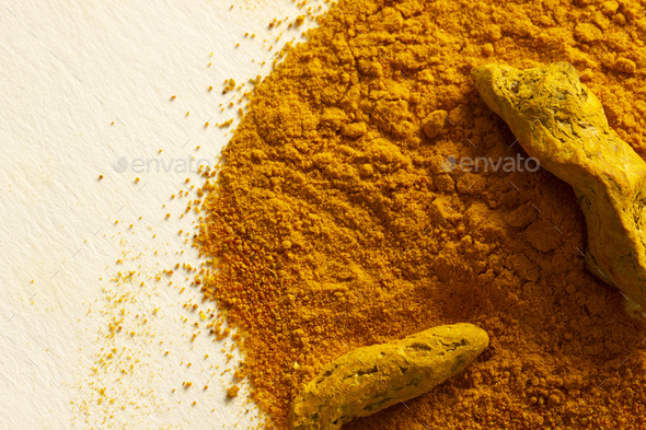 Turmeric stick and powder. Complementary medicine