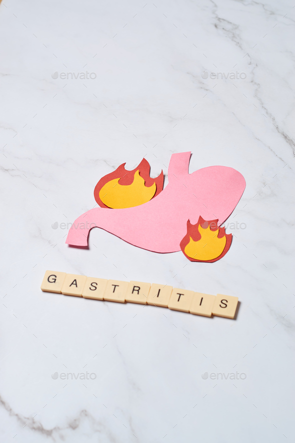 Burning stomach. Disease concept of gastritis and stomach ulcers.