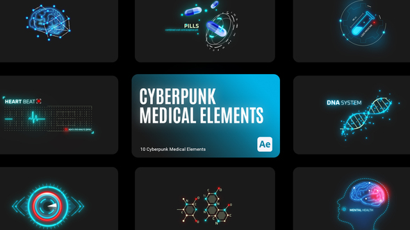 Cyberpunk HUD Medical Elements for After Effects Elements template preview