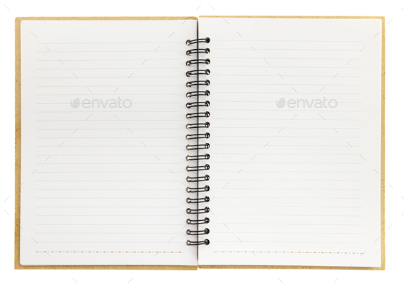 An open blank notebook with spiral isolated on white Stock Photo by rawf8