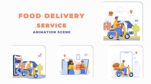 Online Order Food Delivery Service Animation Scene