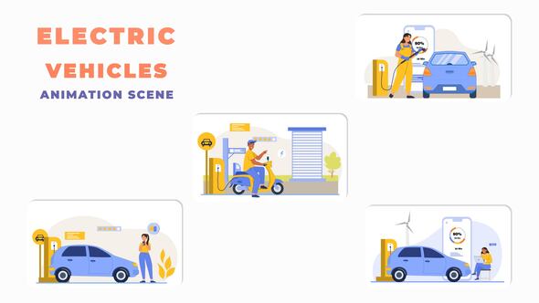Electric Vehicles Charging Pump Animation Scene