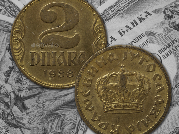 Vintage Kingdom of Yugoslavia 2 dinars coin - Stock Photo - Images
