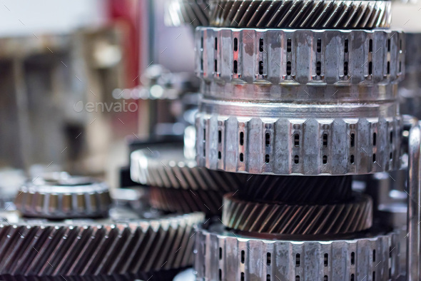 Close-up helical gears in car automatic transmission - Stock Photo - Images