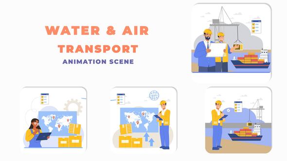 Water and Air Transportation Animation Scene