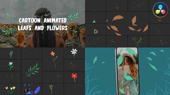 Cartoon Animated Leafs And Flowers for DaVinci Resolve