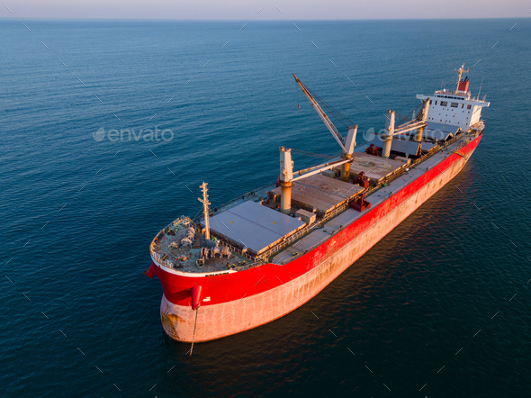 Aerial view of Large general cargo ship tanker bulk carrie - Stock Photo - Images