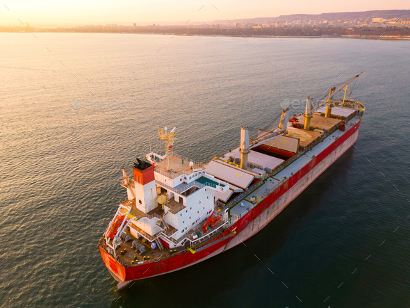 Aerial view of Large general cargo ship tanker bulk carrie - Stock Photo - Images