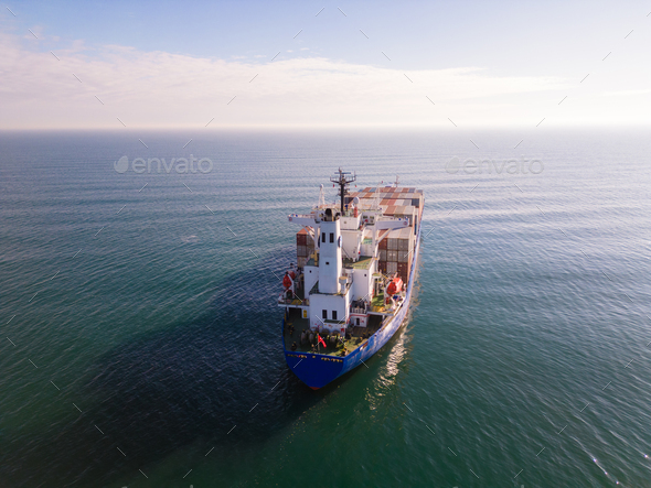 Aerial view container ship, shipping or transportation concept background. - Stock Photo - Images