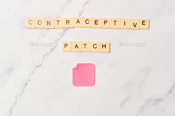 Contraceptive patch, Contraceptive method concept and sex education.
