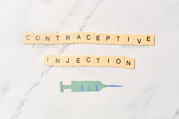 Injection, contraceptive method concept and sexual education.
