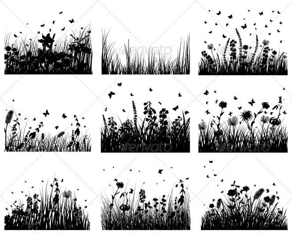 Meadow Silhouette Set - Landscapes Nature