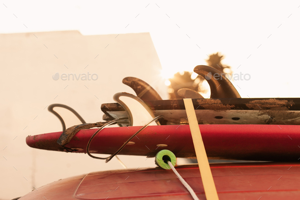 surfboards on a car roof - Stock Photo - Images