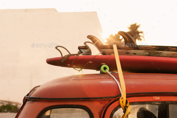 surfboards on a car roof - Stock Photo - Images
