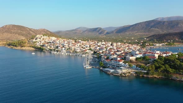 Aerial View of Ermioni Old Town and Marina or Seaport Greece  Drone Videography alt