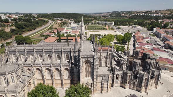 Spectacular Monastery of Batalha,  Flamboyant Gothic architecture in Portugal. Aerial view alt