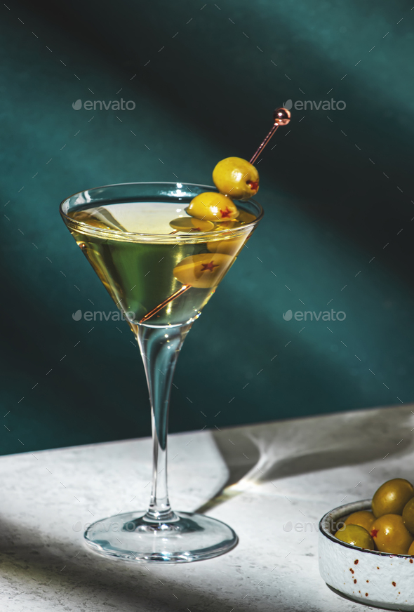Vodka martini, classic alcoholic cocktail drink with vodka and vermouth