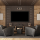 Home cinema in rustic style room with two leather armchairs and flat tv - PhotoDune Item for Sale