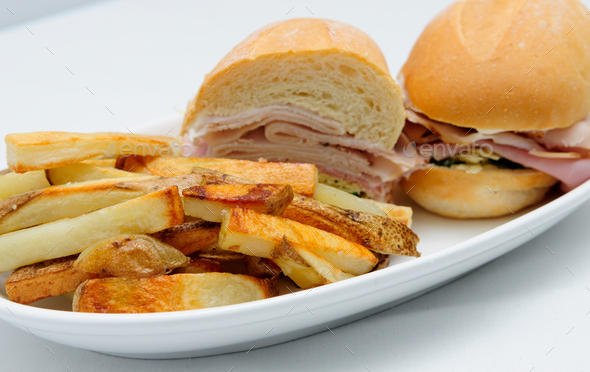 ham with turkey sub sandwich sliced with hand cut healthy french
