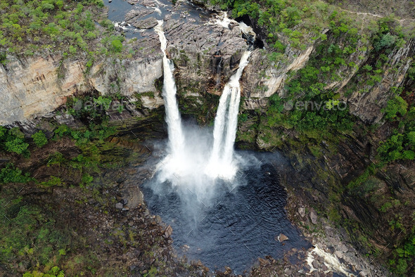 Salto Ii Waterfall in Chapada Dos Veadeiros National Park Golas Brazil WPA  Art Deco Poster  Sticker for Sale by patrimonio