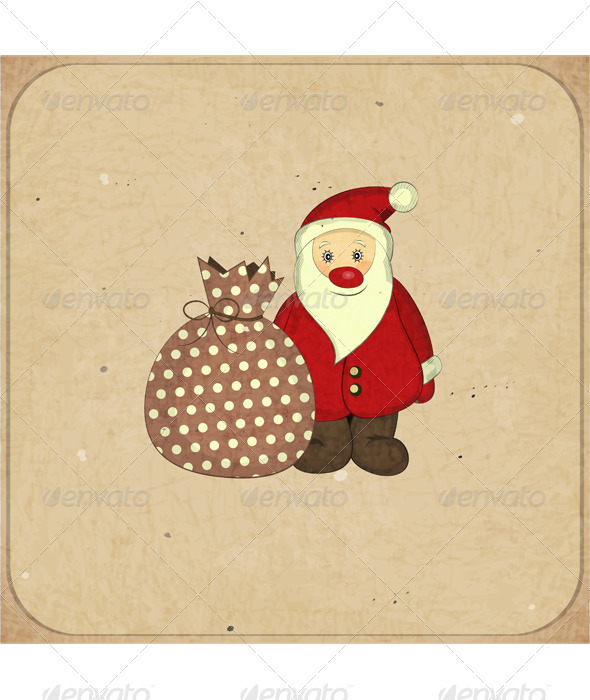 Christmas Cards with Cartoon Santa and Gift - Christmas Seasons/Holidays