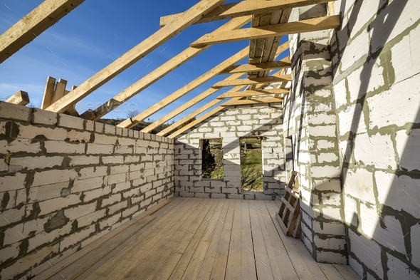 Foam Bricks In A House Under Construction. Stock Photo, Picture