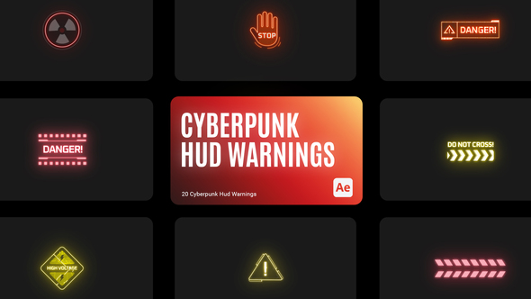 Cyberpunk HUD Warning for After Effects Elements template preview