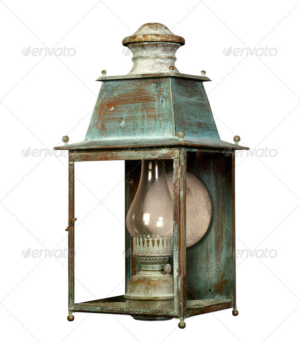 Green lantern isolated on white background - Stock Photo - Images