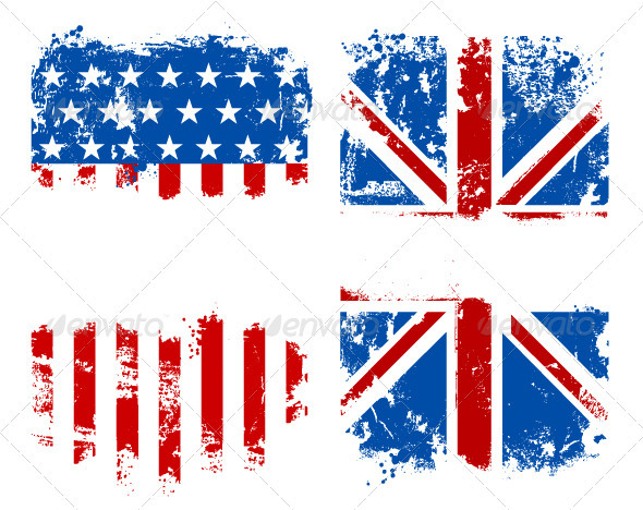 Grunge Banners USA and UK National Flags - Vectors