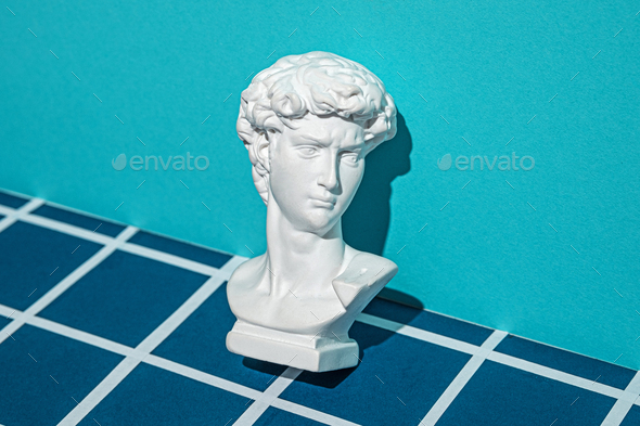 Statue of David's head in digital cyberspace.  - Stock Photo - Images