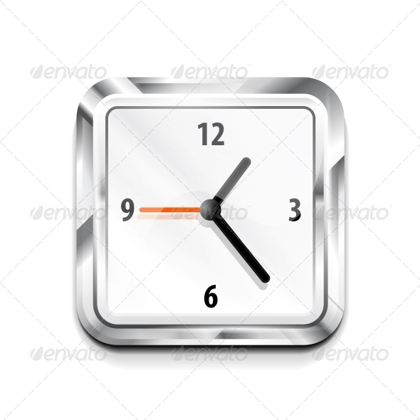 Metal Square Clock Icon. Vector Illustration - Web Elements Vectors